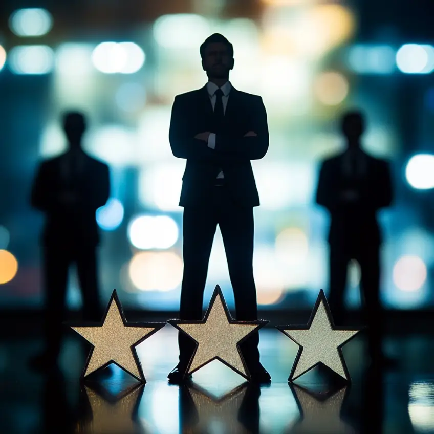 A man in a suit stood in front of stars
