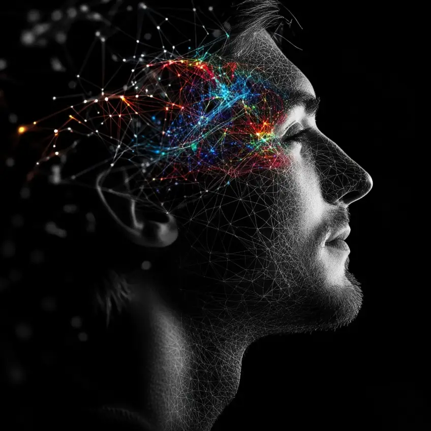 The face of a man with neuro signals showing brasin activity